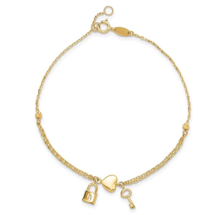 Qgold 14k Yellow Gold 8 mm Polished and Diamondcut Heart Lock and Key w 5in ext Bracelet 156 grams Bracelets Qgold 14k Yellow Gold 8 mm Polished and Diamondcut Heart Lock and Key w 5in ext Bracelet 156 grams Bracelets