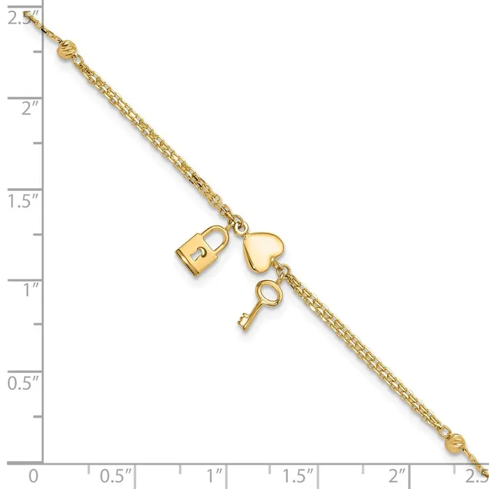 Qgold 14k Yellow Gold 8 mm Polished and Diamondcut Heart Lock and Key w 5in ext Bracelet 156 grams Bracelets Qgold 14k Yellow Gold 8 mm Polished and Diamondcut Heart Lock and Key w 5in ext Bracelet 156 grams Bracelets