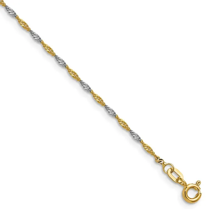Qgold 14k Yellow Gold with Rhodium 14mm Singapore Chain Bracelet 074 grams Bracelets Qgold 14k Yellow Gold with Rhodium 14mm Singapore Chain Bracelet 074 grams Bracelets