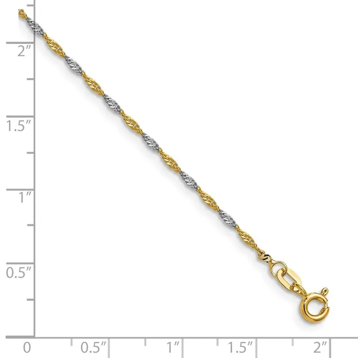 Qgold 14k Yellow Gold with Rhodium 14mm Singapore Chain Bracelet 074 grams Bracelets Qgold 14k Yellow Gold with Rhodium 14mm Singapore Chain Bracelet 074 grams Bracelets