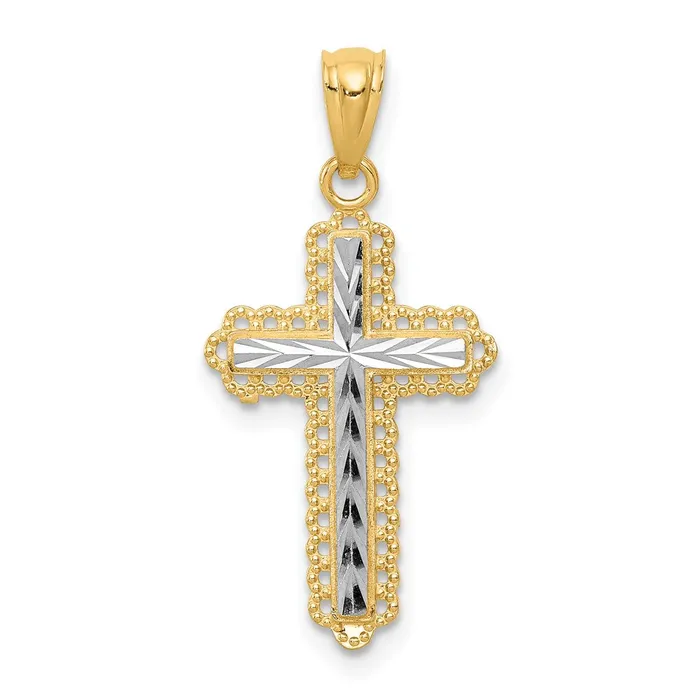 Qgold 14k Yellow Rhodium 13 mm Diamond Cut Cross Pendant 065 grams Necklaces Qgold 14k Yellow Rhodium 13 mm Diamond Cut Cross Pendant 065 grams Necklaces
