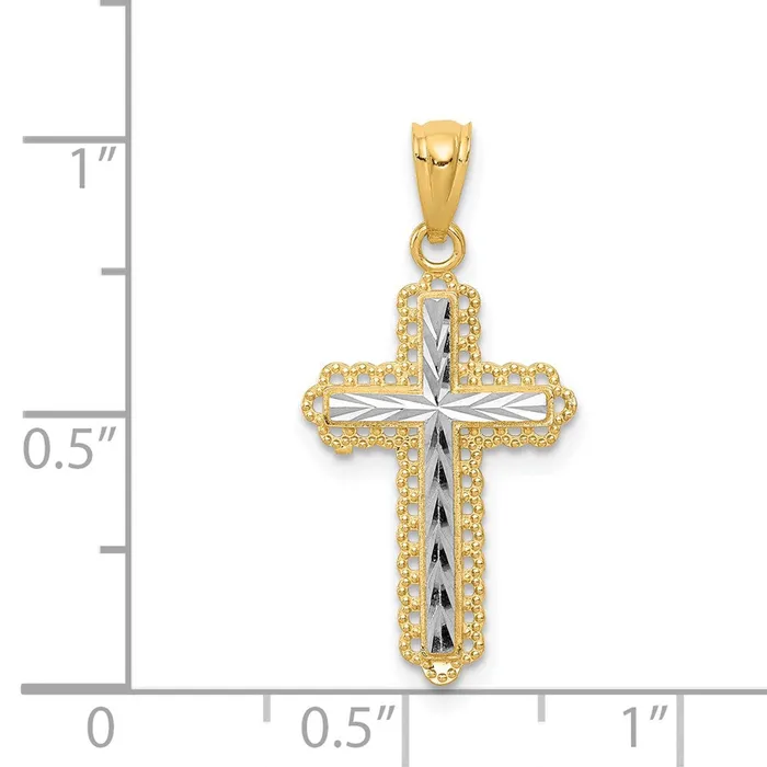 Qgold 14k Yellow Rhodium 13 mm Diamond Cut Cross Pendant 065 grams Necklaces