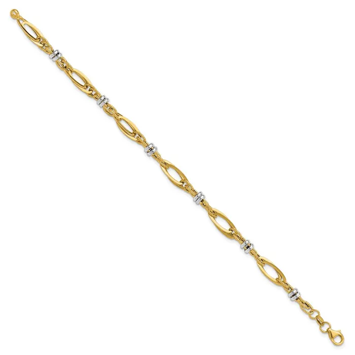 Qgold Bracelets 14k Twotone 56 mm Polished and Textured Fancy Link Bracelet 303 grams Qgold Bracelets 14k Twotone 56 mm Polished and Textured Fancy Link Bracelet 303 grams