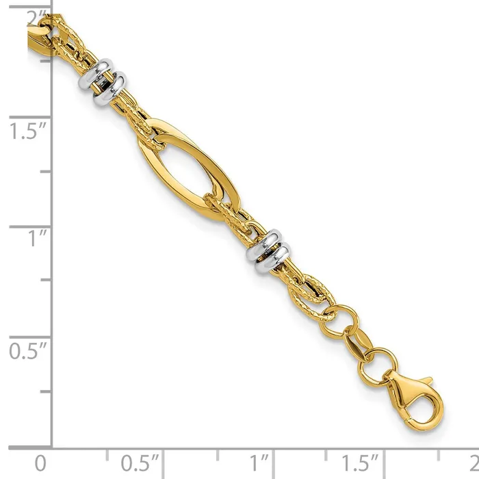 Qgold Bracelets 14k Twotone 56 mm Polished and Textured Fancy Link Bracelet 303 grams Qgold Bracelets 14k Twotone 56 mm Polished and Textured Fancy Link Bracelet 303 grams