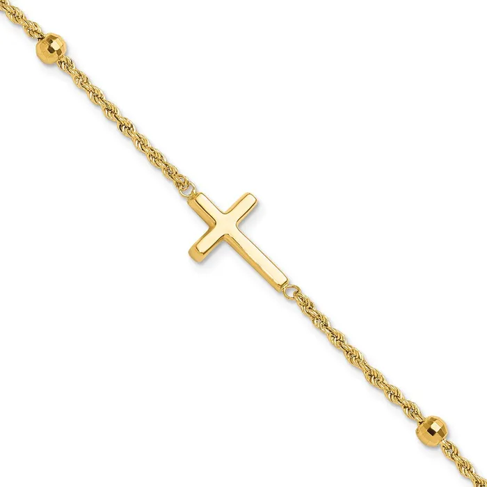 Qgold Bracelets 14k Yellow Gold 11 mm DC Beaded Cross in Bracelet 171 grams Qgold Bracelets 14k Yellow Gold 11 mm DC Beaded Cross in Bracelet 171 grams