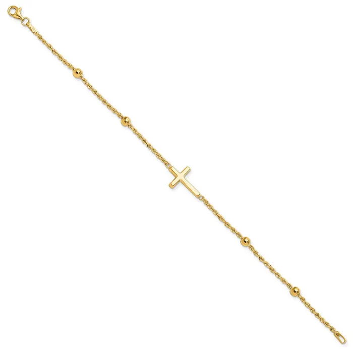 Qgold Bracelets 14k Yellow Gold 11 mm DC Beaded Cross in Bracelet 171 grams Qgold Bracelets 14k Yellow Gold 11 mm DC Beaded Cross in Bracelet 171 grams