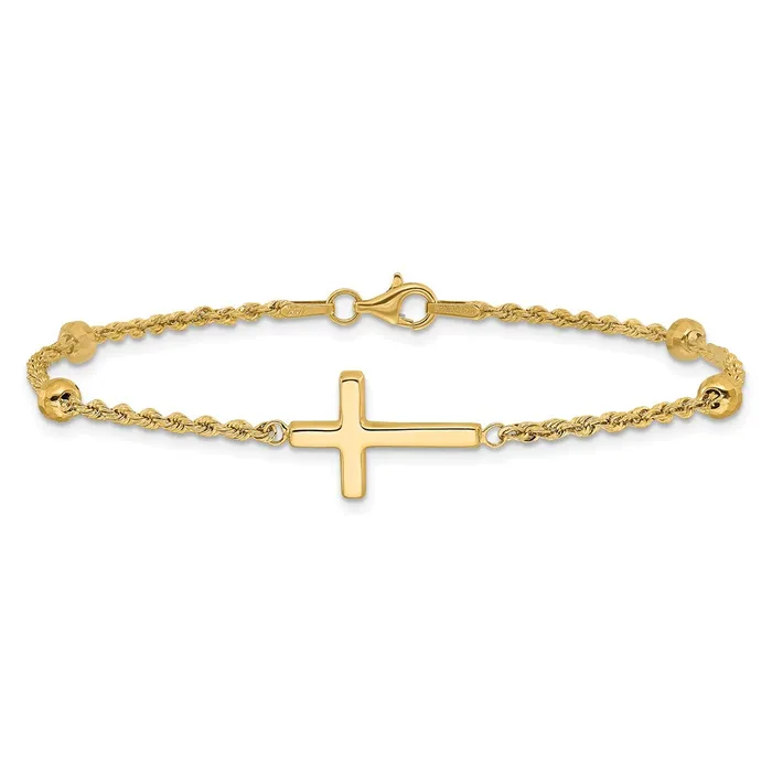 Qgold Bracelets 14k Yellow Gold 11 mm DC Beaded Cross in Bracelet 171 grams Qgold Bracelets 14k Yellow Gold 11 mm DC Beaded Cross in Bracelet 171 grams