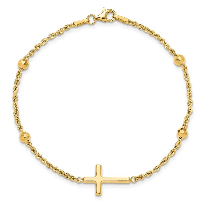 Qgold Bracelets 14k Yellow Gold 11 mm DC Beaded Cross in Bracelet 171 grams Qgold Bracelets 14k Yellow Gold 11 mm DC Beaded Cross in Bracelet 171 grams