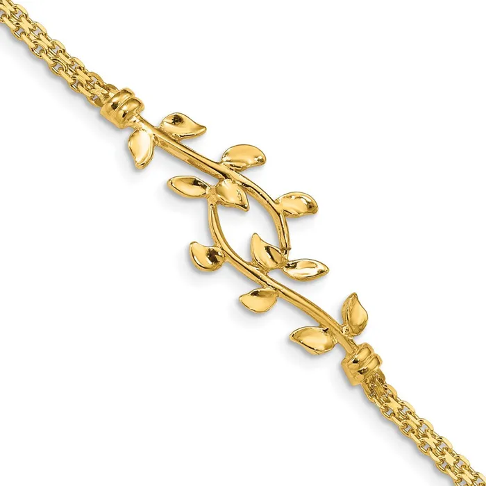 Qgold Bracelets 14k Yellow Gold 13 mm Polished Leaf Bracelet 449 grams