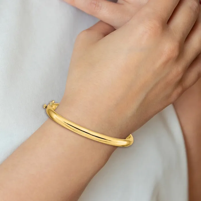 Qgold Bracelets 14k Yellow Gold 56 mm Polished Solid Hinged Bangle Bracelet 3085 grams