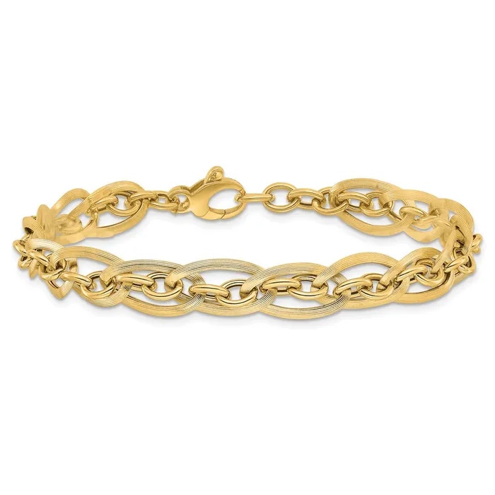 Qgold Bracelets 14k Yellow Gold 8 mm Polished and Grooved w 5 in ext Fancy Link Bracelet 556 grams Qgold Bracelets 14k Yellow Gold 8 mm Polished and Grooved w 5 in ext Fancy Link Bracelet 556 grams