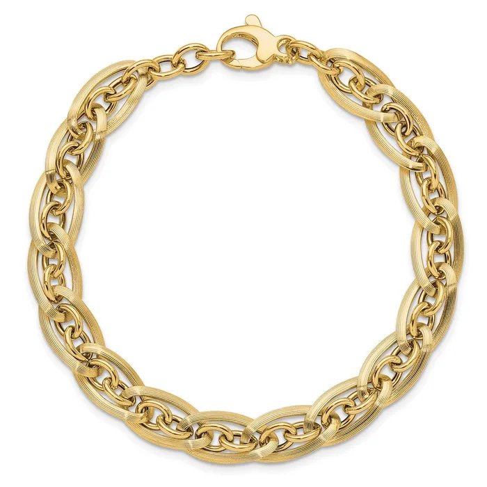 Qgold Bracelets 14k Yellow Gold 8 mm Polished and Grooved w 5 in ext Fancy Link Bracelet 556 grams Qgold Bracelets 14k Yellow Gold 8 mm Polished and Grooved w 5 in ext Fancy Link Bracelet 556 grams
