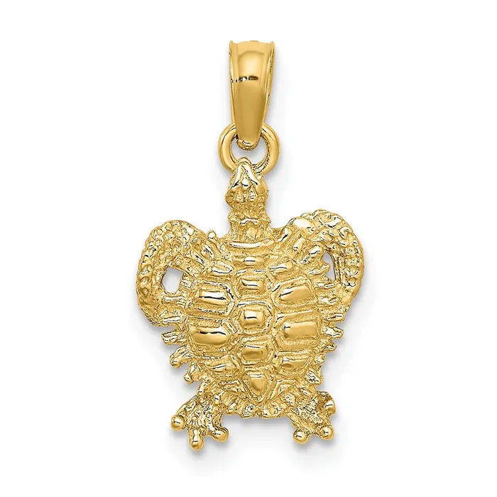 Qgold Charm Necklaces 10k Yellow Gold 11 mm 2D Sea Turtle w Spiny Shell Charm 085 grams Qgold Charm Necklaces 10k Yellow Gold 11 mm 2D Sea Turtle w Spiny Shell Charm 085 grams
