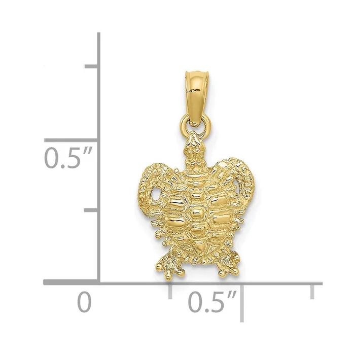 Qgold Charm Necklaces 10k Yellow Gold 11 mm 2D Sea Turtle w Spiny Shell Charm 085 grams Qgold Charm Necklaces 10k Yellow Gold 11 mm 2D Sea Turtle w Spiny Shell Charm 085 grams