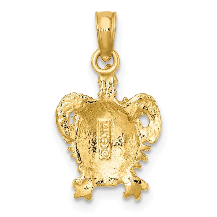 Qgold Charm Necklaces 10k Yellow Gold 11 mm 2D Sea Turtle w Spiny Shell Charm 085 grams Qgold Charm Necklaces 10k Yellow Gold 11 mm 2D Sea Turtle w Spiny Shell Charm 085 grams