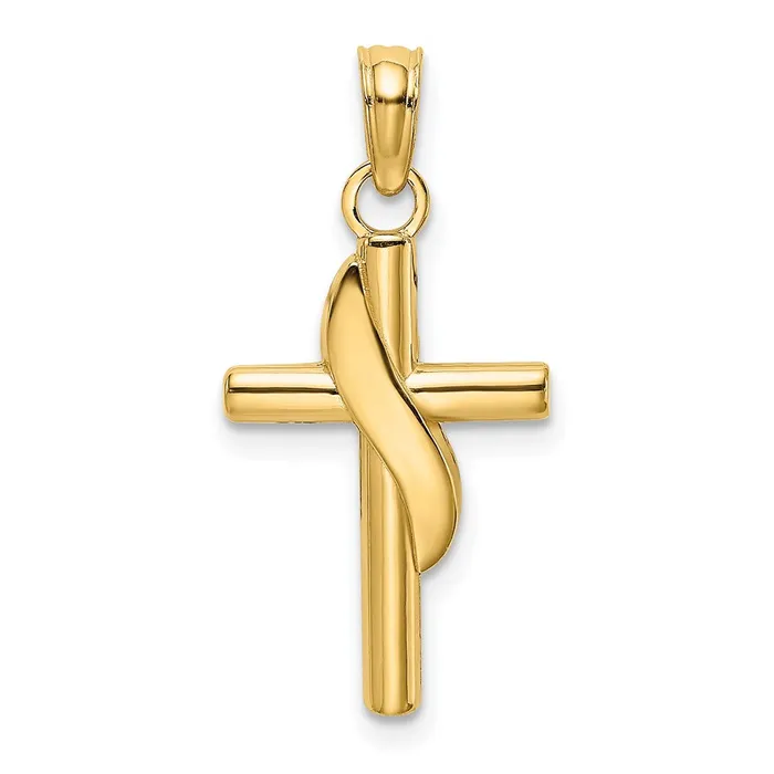 Qgold Charm Necklaces 10k Yellow Gold 12 mm Polished W Banner Cross Charm 077 grams