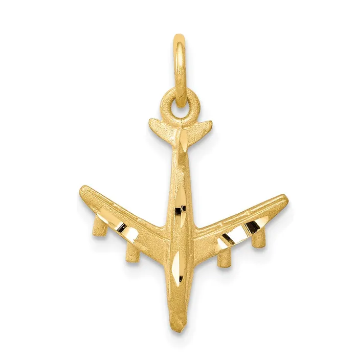 Qgold Charm Necklaces 10k Yellow Gold 16 mm Solid Satin Airplane Charm 089 grams