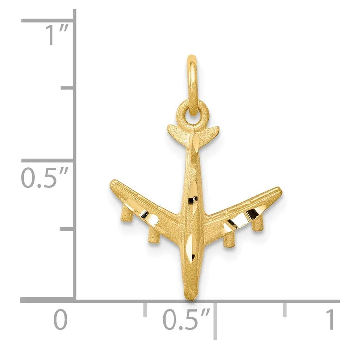 Qgold Charm Necklaces 10k Yellow Gold 16 mm Solid Satin Airplane Charm 089 grams Qgold Charm Necklaces 10k Yellow Gold 16 mm Solid Satin Airplane Charm 089 grams