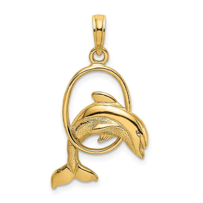Qgold Charm Necklaces 10k Yellow Gold 173 mm Polished Dolphin Jumping Through Hoop Charm 144 grams Qgold Charm Necklaces 10k Yellow Gold 173 mm Polished Dolphin Jumping Through Hoop Charm 144 grams