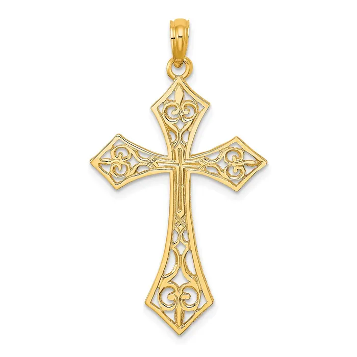Qgold Charm Necklaces 10k Yellow Gold 21 mm Filigree Cross Charm 112 grams