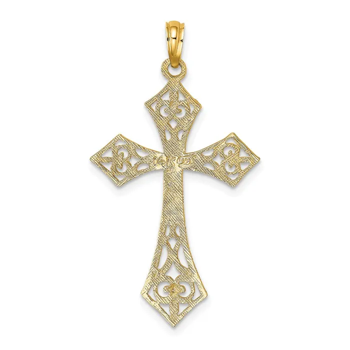 Qgold Charm Necklaces 10k Yellow Gold 21 mm Filigree Cross Charm 112 grams Qgold Charm Necklaces 10k Yellow Gold 21 mm Filigree Cross Charm 112 grams