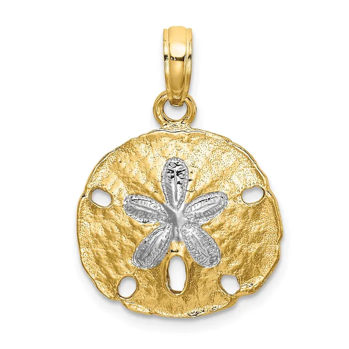 Qgold Charm Necklaces 10k Yellow wRhodium 1534 mm Polished Sand Dollar Charm 187 grams Qgold Charm Necklaces 10k Yellow wRhodium 1534 mm Polished Sand Dollar Charm 187 grams