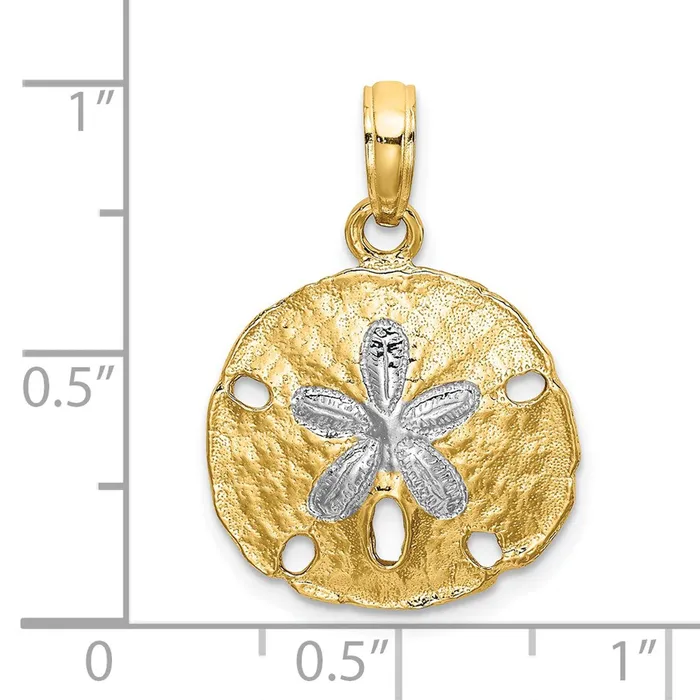 Qgold Charm Necklaces 10k Yellow wRhodium 1534 mm Polished Sand Dollar Charm 187 grams Qgold Charm Necklaces 10k Yellow wRhodium 1534 mm Polished Sand Dollar Charm 187 grams