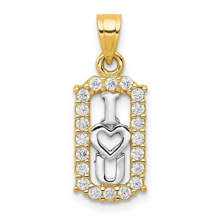 Qgold Charm Necklaces 10k Yellow wRhodium 9 mm CZ Cubic Zirconia I LOVE YOU Charm 086 grams Qgold Charm Necklaces 10k Yellow wRhodium 9 mm CZ Cubic Zirconia I LOVE YOU Charm 086 grams