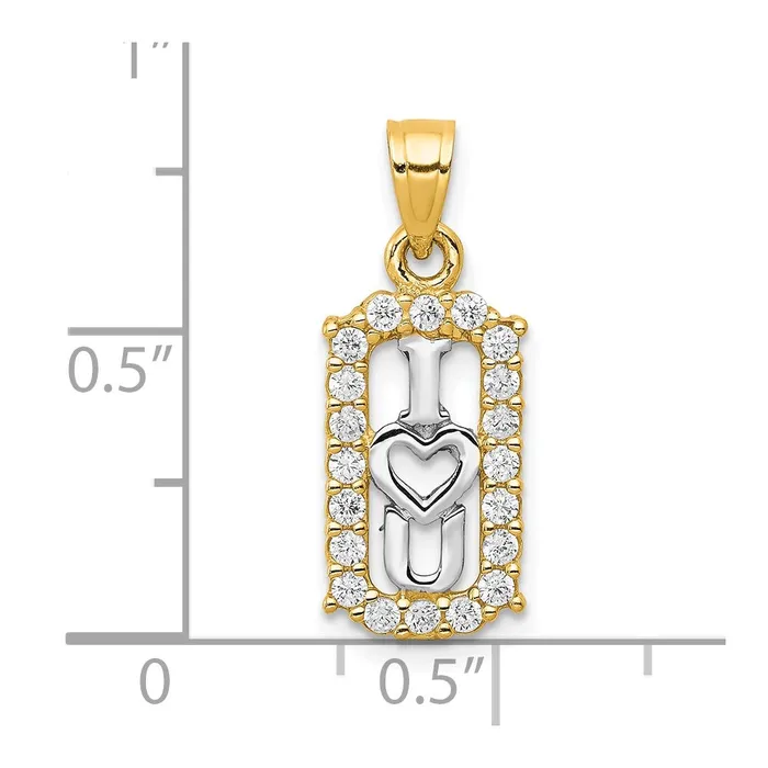 Qgold Charm Necklaces 10k Yellow wRhodium 9 mm CZ Cubic Zirconia I LOVE YOU Charm 086 grams Qgold Charm Necklaces 10k Yellow wRhodium 9 mm CZ Cubic Zirconia I LOVE YOU Charm 086 grams