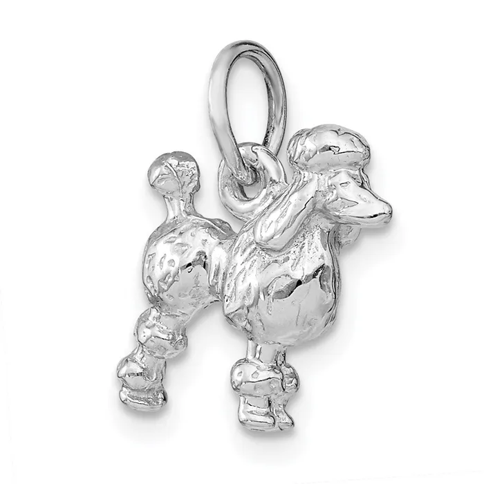 Qgold Charm Necklaces 14k White Gold 13 mm Solid 3D Poodle Charm 283 grams Qgold Charm Necklaces 14k White Gold 13 mm Solid 3D Poodle Charm 283 grams