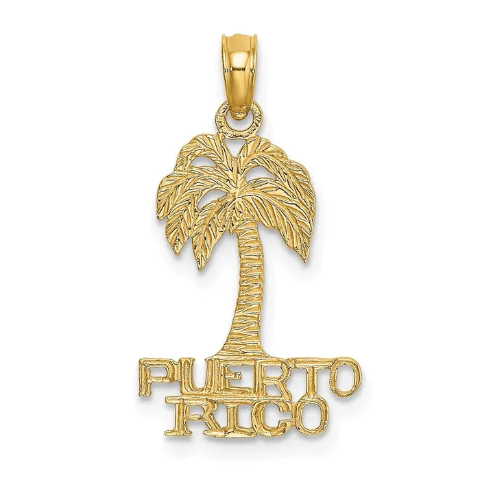 Qgold Charm Necklaces 14k Yellow Gold 135 mm Flat PUERTO RICO Under Palm Tree Charm 08 grams Qgold Charm Necklaces 14k Yellow Gold 135 mm Flat PUERTO RICO Under Palm Tree Charm 08 grams