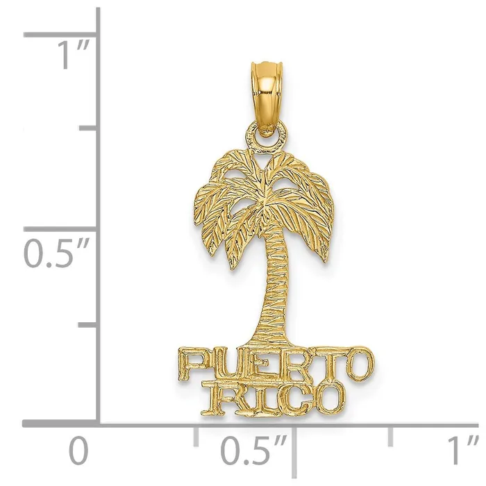 Qgold Charm Necklaces 14k Yellow Gold 135 mm Flat PUERTO RICO Under Palm Tree Charm 08 grams Qgold Charm Necklaces 14k Yellow Gold 135 mm Flat PUERTO RICO Under Palm Tree Charm 08 grams