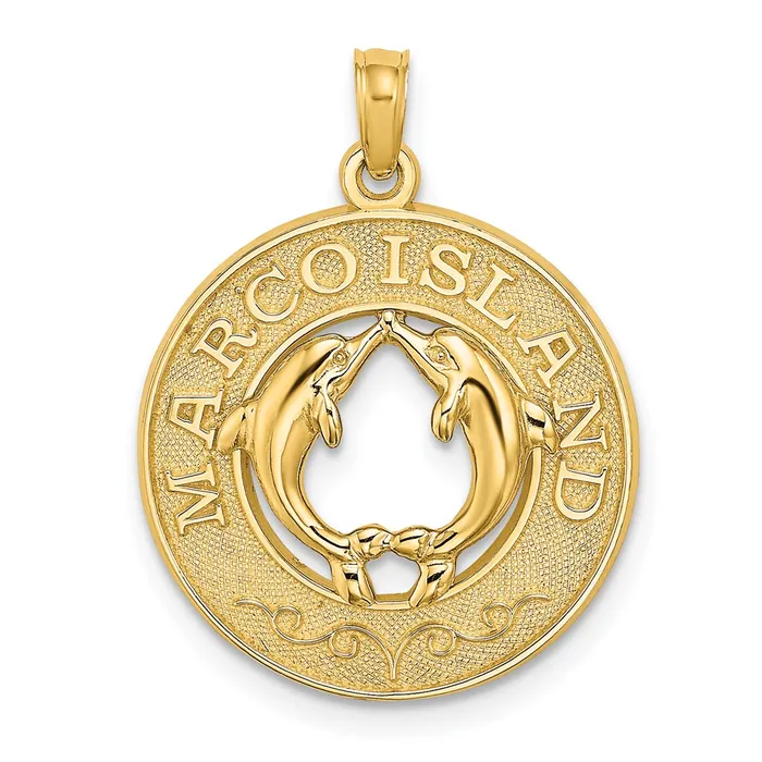 Qgold Charm Necklaces 14k Yellow Gold 191 mm MARCO ISLAND Circle w Dolphins Charm 204 grams Qgold Charm Necklaces 14k Yellow Gold 191 mm MARCO ISLAND Circle w Dolphins Charm 204 grams