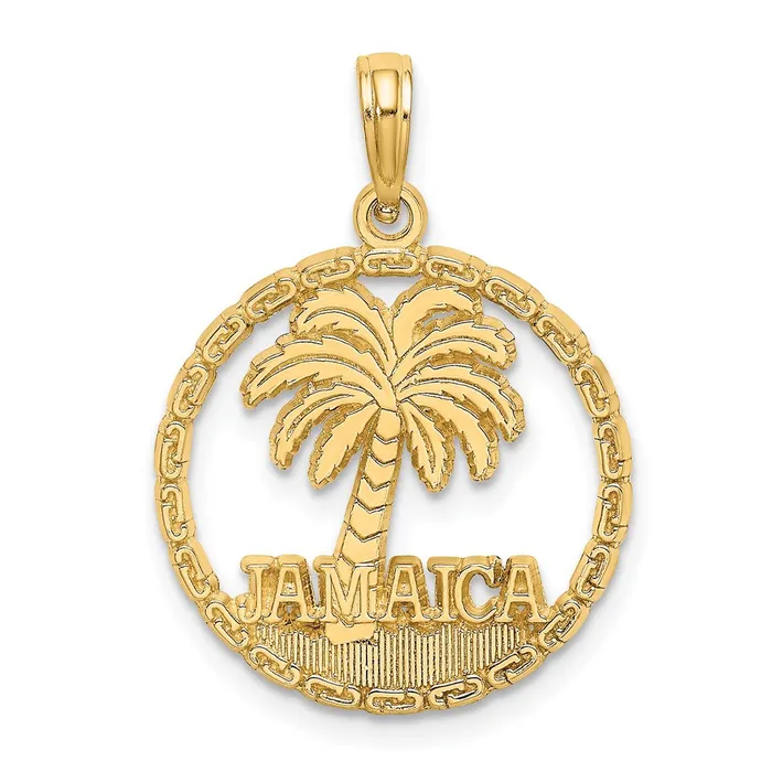 Qgold Charm Necklaces 14k Yellow Gold 195 mm JAMAICA Palm Tree Circle Charm 178 grams Qgold Charm Necklaces 14k Yellow Gold 195 mm JAMAICA Palm Tree Circle Charm 178 grams