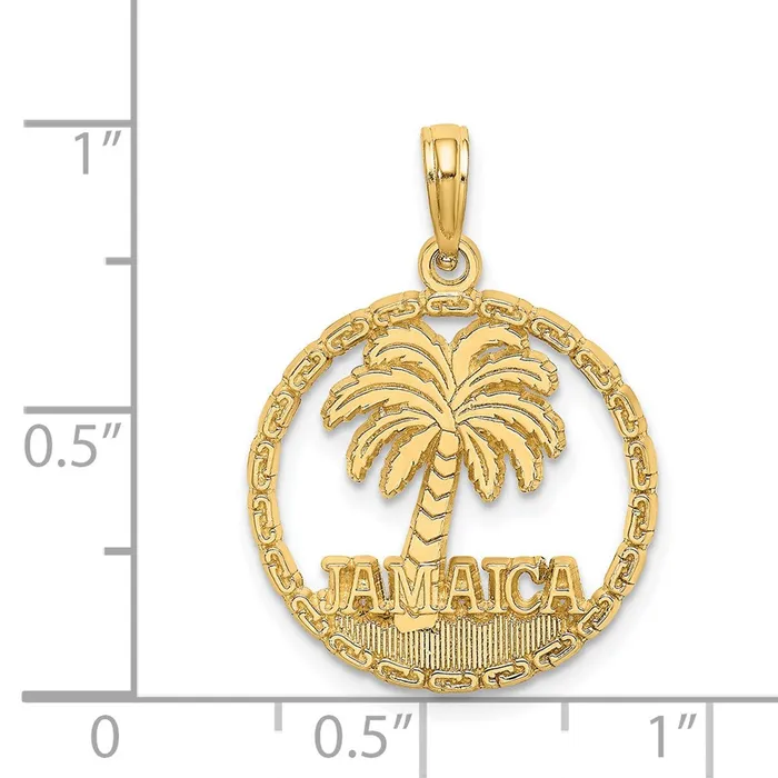 Qgold Charm Necklaces 14k Yellow Gold 195 mm JAMAICA Palm Tree Circle Charm 178 grams Qgold Charm Necklaces 14k Yellow Gold 195 mm JAMAICA Palm Tree Circle Charm 178 grams