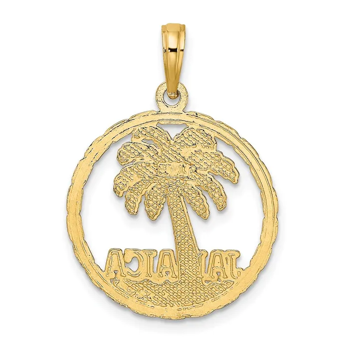 Qgold Charm Necklaces 14k Yellow Gold 195 mm JAMAICA Palm Tree Circle Charm 178 grams Qgold Charm Necklaces 14k Yellow Gold 195 mm JAMAICA Palm Tree Circle Charm 178 grams