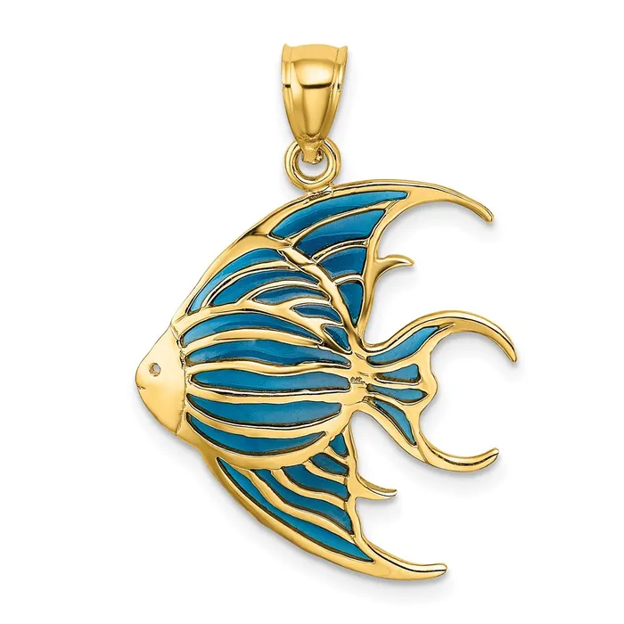 Qgold Charm Necklaces 14k Yellow Gold 223 mm W Blue Enameled Angelfish Charm 164 grams Qgold Charm Necklaces 14k Yellow Gold 223 mm W Blue Enameled Angelfish Charm 164 grams