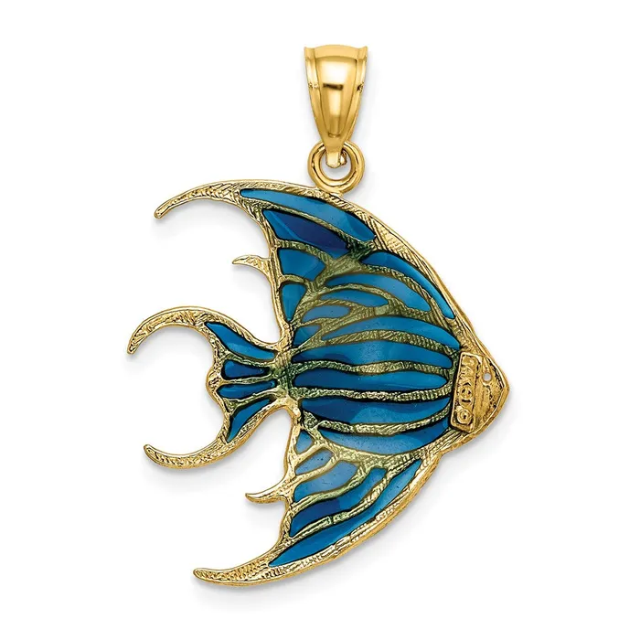 Qgold Charm Necklaces 14k Yellow Gold 223 mm W Blue Enameled Angelfish Charm 164 grams Qgold Charm Necklaces 14k Yellow Gold 223 mm W Blue Enameled Angelfish Charm 164 grams
