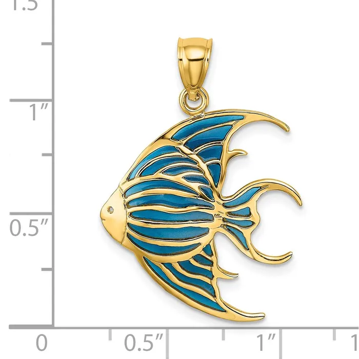 Qgold Charm Necklaces 14k Yellow Gold 223 mm W Blue Enameled Angelfish Charm 164 grams Qgold Charm Necklaces 14k Yellow Gold 223 mm W Blue Enameled Angelfish Charm 164 grams