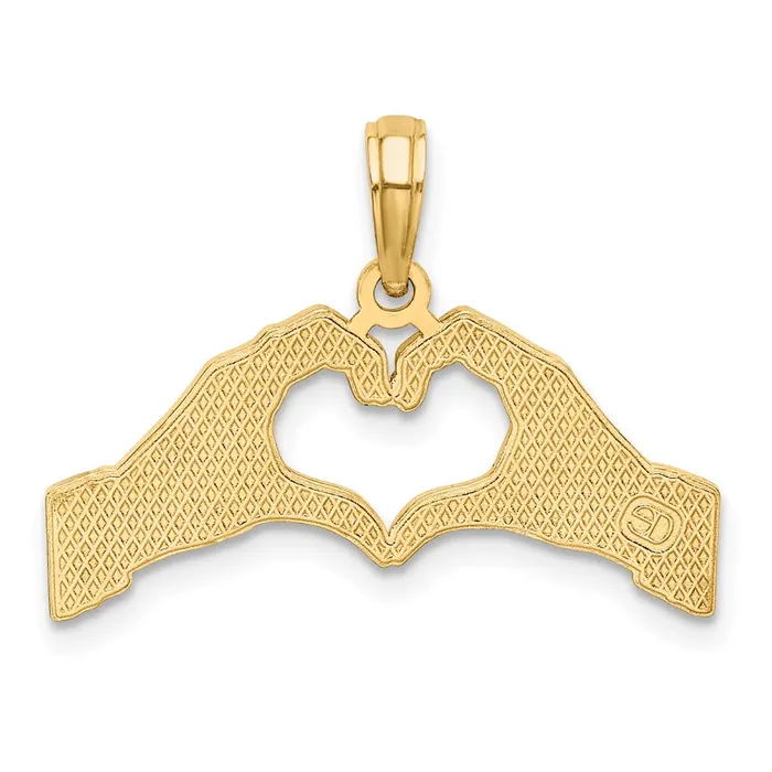 Qgold Charm Necklaces 14k Yellow Gold 244 mm Hands Forming a Heart Charm 152 grams Qgold Charm Necklaces 14k Yellow Gold 244 mm Hands Forming a Heart Charm 152 grams