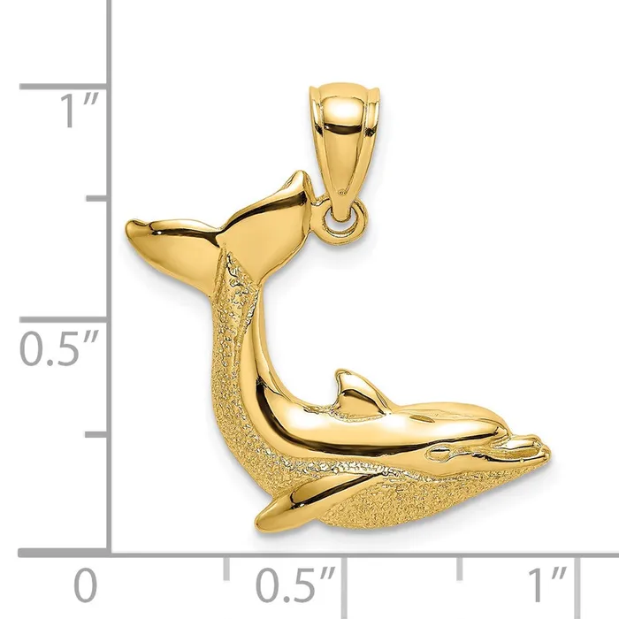Qgold Charm Necklaces 14k Yellow Gold 24 mm 2D Textured Dolphin Jumping Charm 185 grams Qgold Charm Necklaces 14k Yellow Gold 24 mm 2D Textured Dolphin Jumping Charm 185 grams