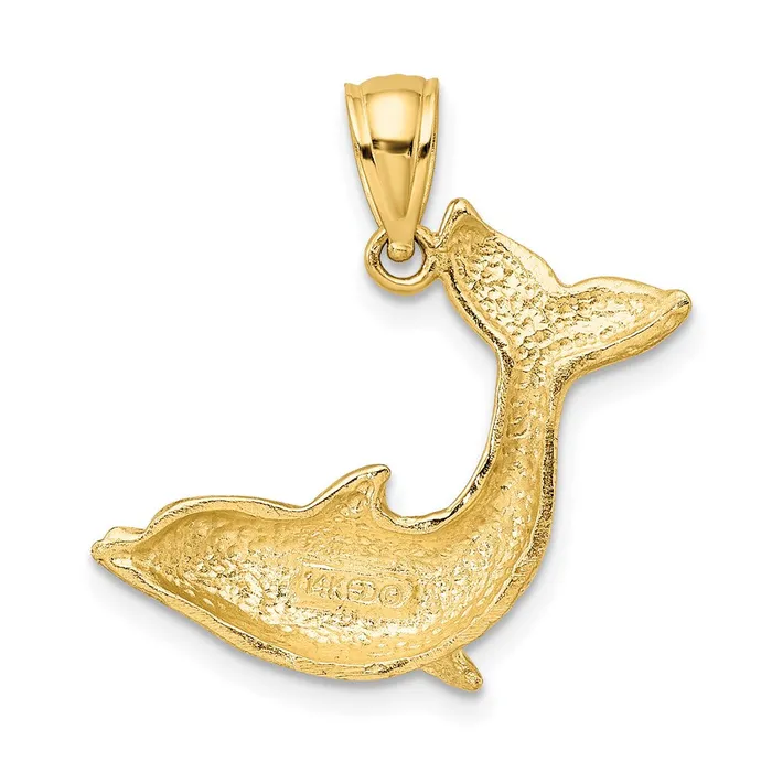 Qgold Charm Necklaces 14k Yellow Gold 24 mm 2D Textured Dolphin Jumping Charm 185 grams Qgold Charm Necklaces 14k Yellow Gold 24 mm 2D Textured Dolphin Jumping Charm 185 grams