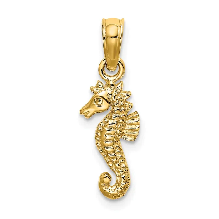 Qgold Charm Necklaces 14k Yellow Gold 64 mm Mini Seahorse Charm 055 grams