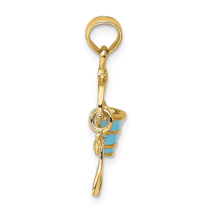 Qgold Charm Necklaces 14k Yellow Gold 965 mm 2D Aqua Enameled Beach Bucket wMoveable Shovel Charm 1 grams Qgold Charm Necklaces 14k Yellow Gold 965 mm 2D Aqua Enameled Beach Bucket wMoveable Shovel Charm 1 grams