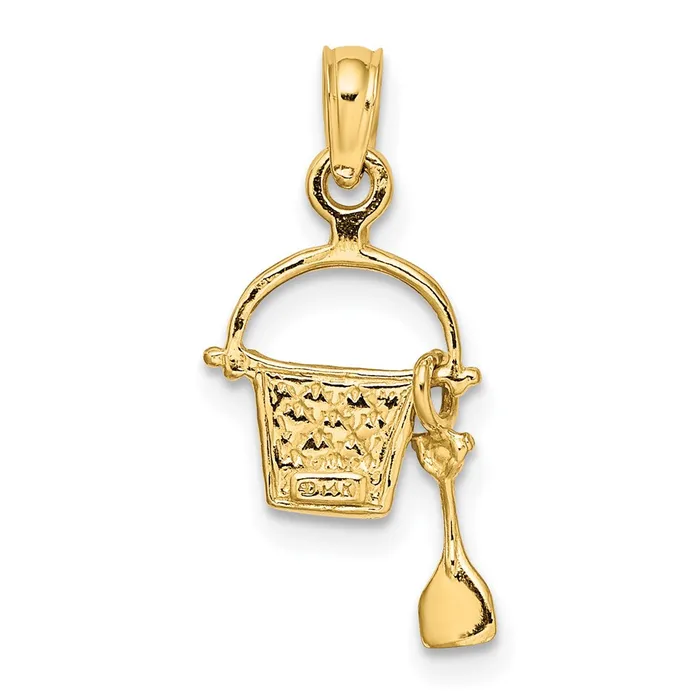 Qgold Charm Necklaces 14k Yellow Gold 965 mm 2D Aqua Enameled Beach Bucket wMoveable Shovel Charm 1 grams Qgold Charm Necklaces 14k Yellow Gold 965 mm 2D Aqua Enameled Beach Bucket wMoveable Shovel Charm 1 grams