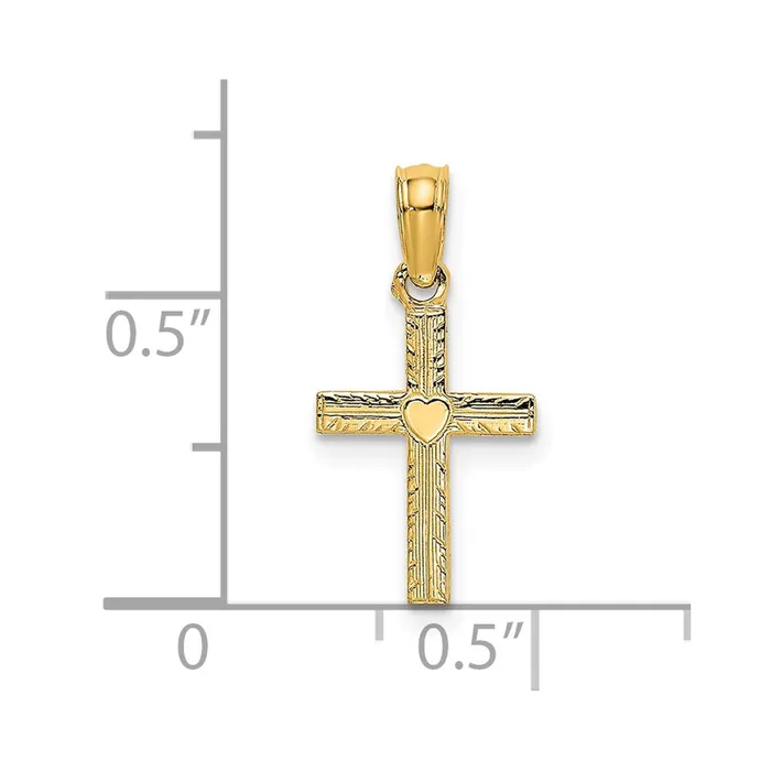 Qgold Charm Necklaces 14k Yellow Gold 9 mm Polished Mini Cross w Heart Charm 029 grams Qgold Charm Necklaces 14k Yellow Gold 9 mm Polished Mini Cross w Heart Charm 029 grams