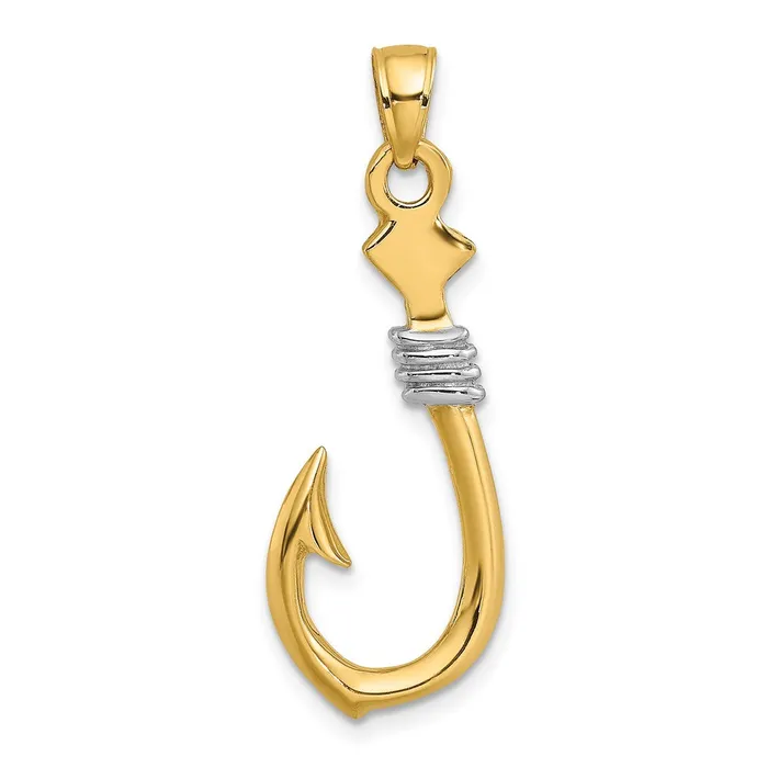 Qgold Charm Necklaces 14k Yellow Rhodium 125 mm 3D Fish Hook With Rope Charm 25 grams Qgold Charm Necklaces 14k Yellow Rhodium 125 mm 3D Fish Hook With Rope Charm 25 grams