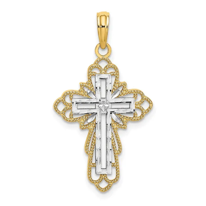 Qgold Charm Necklaces 14k Yellow Rhodium 17 mm Lace Trim Cross Charm 15 grams Qgold Charm Necklaces 14k Yellow Rhodium 17 mm Lace Trim Cross Charm 15 grams