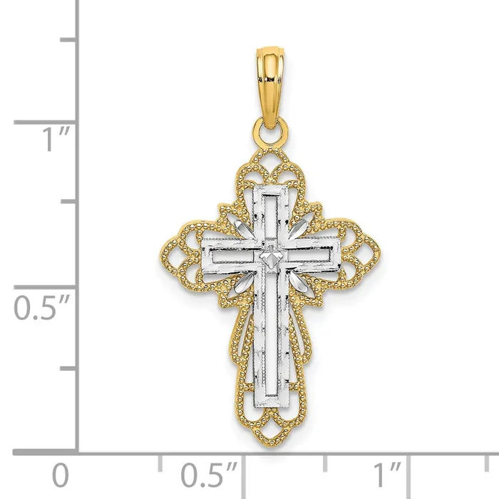 Qgold Charm Necklaces 14k Yellow Rhodium 17 mm Lace Trim Cross Charm 15 grams Qgold Charm Necklaces 14k Yellow Rhodium 17 mm Lace Trim Cross Charm 15 grams