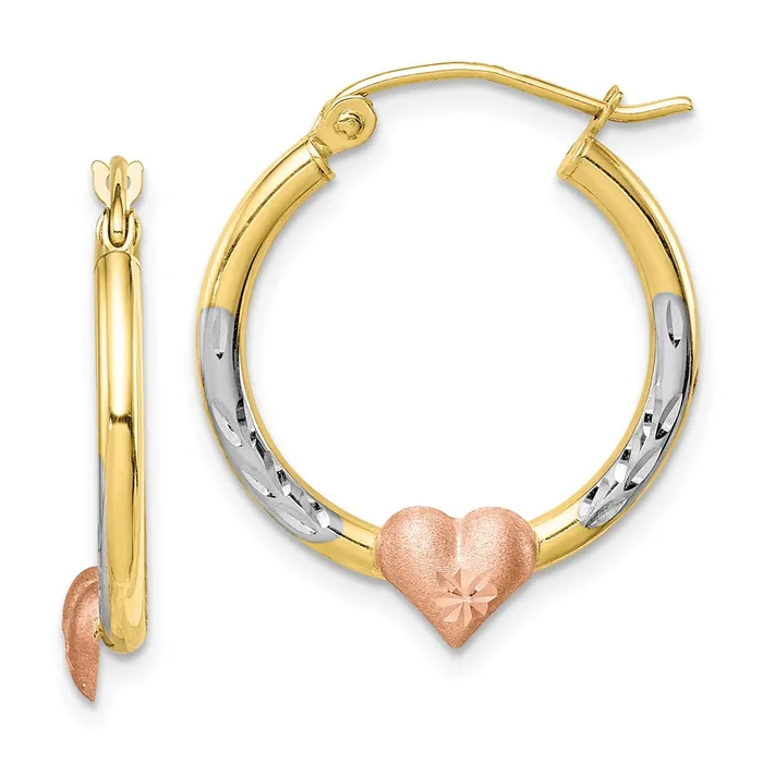 Qgold Earrings 10k Twotone 202 mm DC Heart Hoop Earrings 116 grams